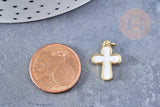 Pendentif croix laiton doré18K émail blanc 18mm,pendentif doré pour création de bijoux,x1 G8583
