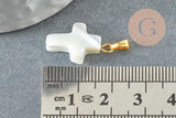 Pendentif croix nacre blanche, pendentif nacre,nacre support doré, pendentif,création bijoux, nacre naturelle, 22mm, x1 G1054