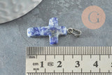 Pendentif croix sodalite bleue, fournitures créatives, pendentif pierre, support platine, création bijoux, pierre naturelle, 15mm, x1 G1978