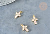 Pendentif croix zircon rond laiton doré émail rose 15mm,pendentif création bijoux religion, x1 G8331