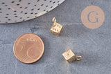 Pendentif dé 6 faces doré 18K et zircons 13.5mm, x1 (G4267)