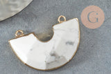Pendentif demi-cercle howlite naturel fer doré 41mm,pendentif bijoux pierrenaturelle, création bijoux, x1 G1388