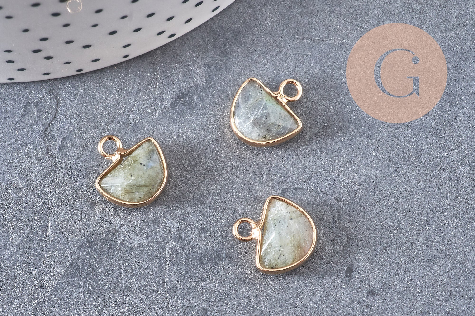 Pendentif demi-cercle labradorite, pendentif bijoux, pendentif pierre,labradorite naturelle,pendentif pierre ,13.5mm, x1-G1085