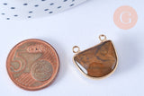 Pendentif demi-cercle œil de tigre, fournitures création bijoux, pendentif bijoux, oeil de tigre naturel,18mm, x1 (G6697)