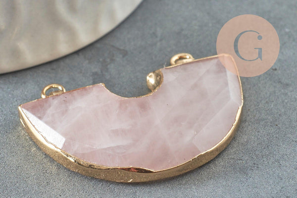 Pendentif demi-cercle quartz rose naturel fer doré 41mm, pendentif bijoux,fabrication collier,pendentif pierre naturelle x1 G0298