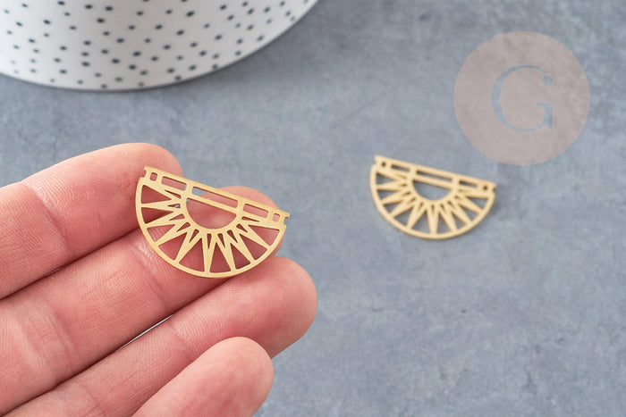 Pendentif demi-cercle soleil acier doré 17.5mm, breloque acier inoxydable doré, pendentif sans nickel, x1 G6128