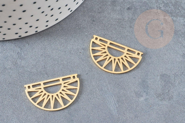 Pendentif demi-cercle soleil acier doré 17.5mm, breloque acier inoxydable doré, pendentif sans nickel, x1 G6128