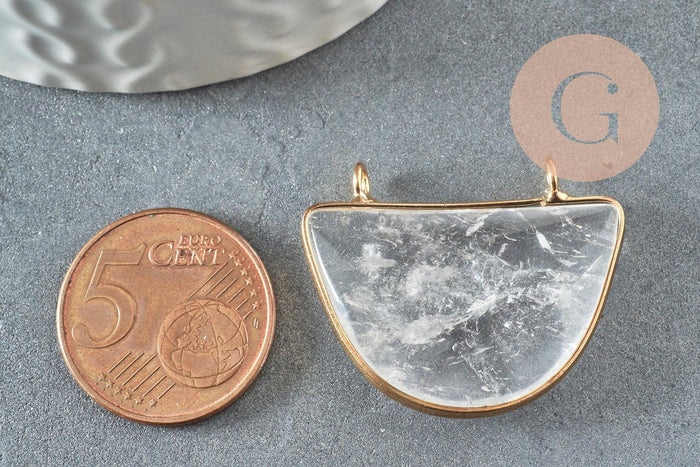 Pendentif demi-lune cristal de roche naturel 32mm,creation bijou,pendentif pierre naturelle, cristal naturel, x1 G0855