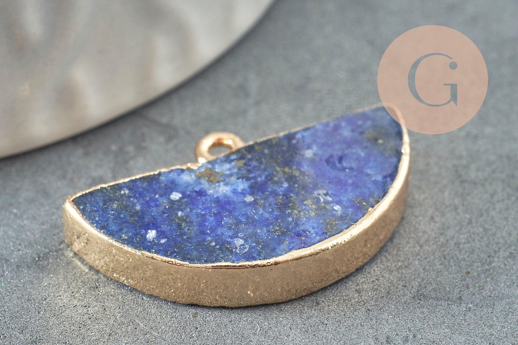Pendentif demi-lune lapis lazuli naturel fer doré 27mm, x1 (G3941)