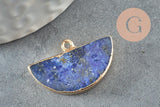 Pendentif demi-lune lapis lazuli naturel fer doré 27mm, x1 (G3941)