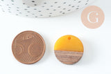 Pendentif disque bois résine jaune 18mm, x5 (G1804)
