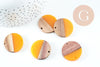 Pendentif disque bois résine jaune 27.5mm,création bijoux bois, x5 G5128