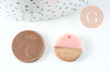 Pendentif disque bois résine rose 18mm, x5 (G1011)