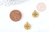 Pendentif dond plat étoile acier doré 304 inoxydable 14mm, x1 (G8723)