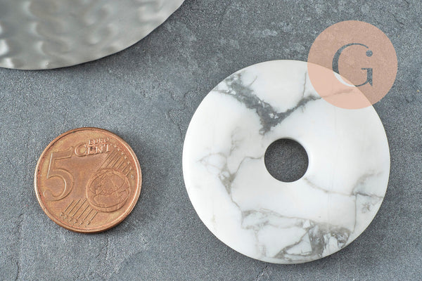 Pendentif donut howlite blanche marbrée,pendentif bijoux pierre, howlite naturelle,39-40mm, x1 (G4367)