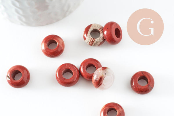 Pendentif donut jaspe rouge naturel pour création de bijou en pierre, pendentif pierre cercle,14mm, x2 (G4494)
