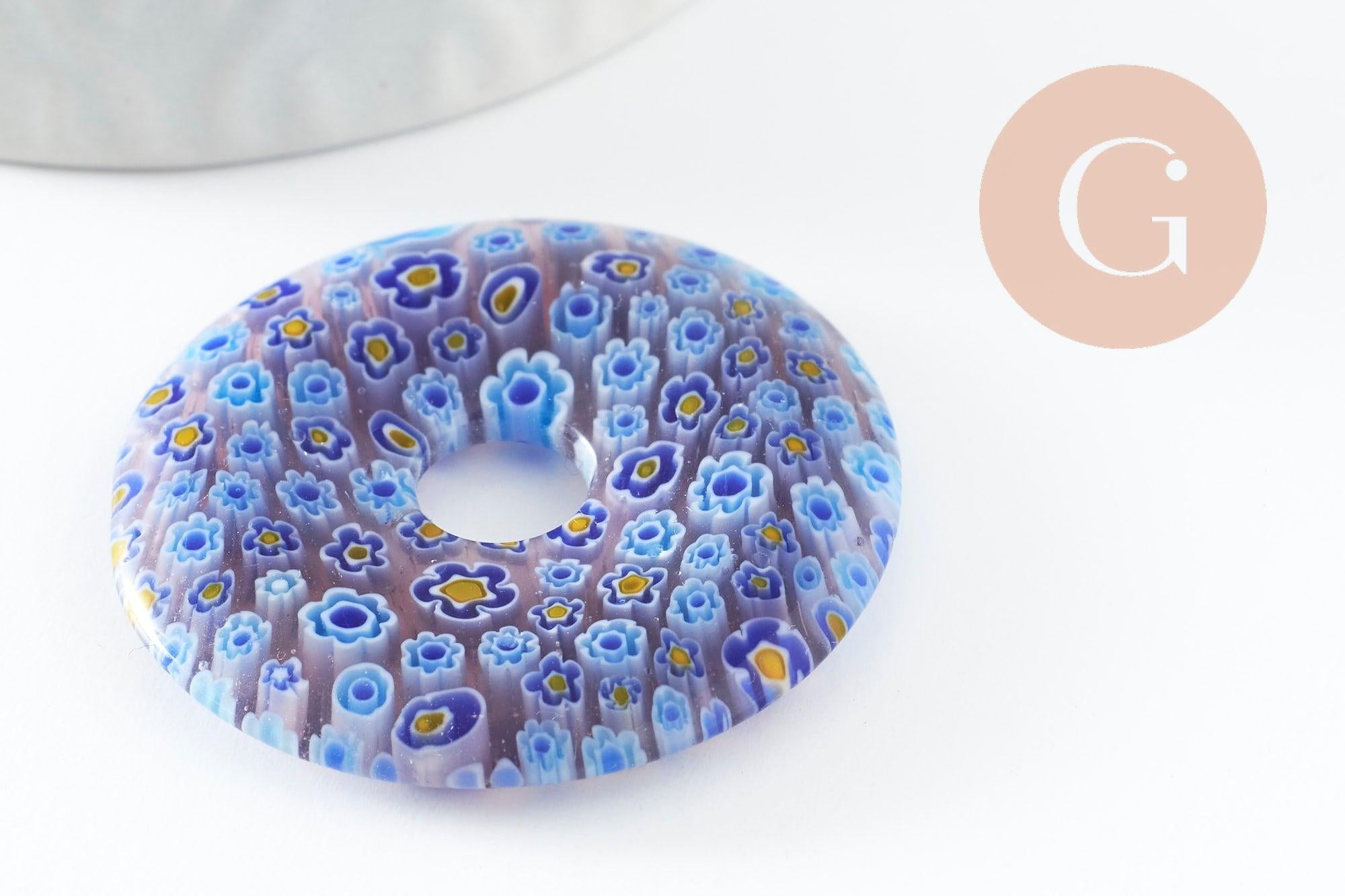 Pendentif donut millefiori murano multicolore 29-39mm x1 (G1451)