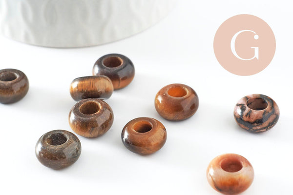 Pendentif donut oeil de tigre naturel pour création de bijou en pierre, pendentif pierre cercle,14mm, x2 (G5217)