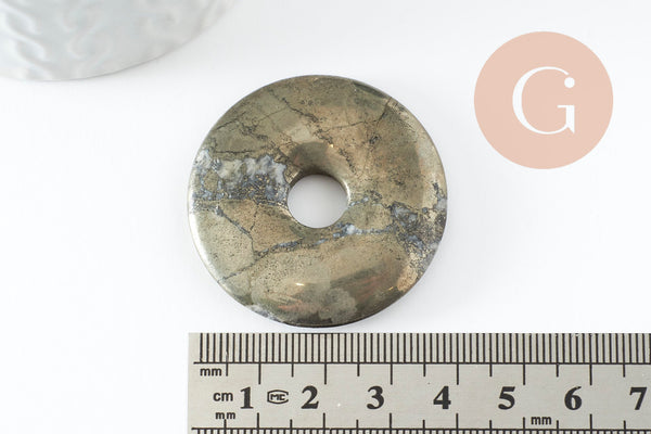 Pendentif donut pyrite grise, fournitures créatives, pendentif cercle, pyrite naturelle,pierre naturelle,création bijoux,40x6mm, x1 (G4491)