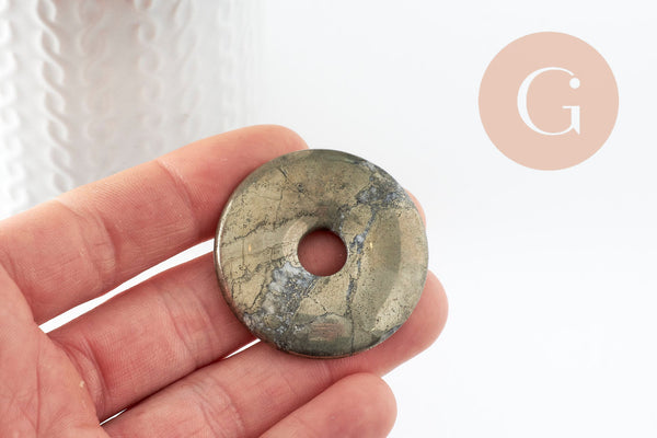 Pendentif donut pyrite grise, fournitures créatives, pendentif cercle, pyrite naturelle,pierre naturelle,création bijoux,40x6mm, x1 (G4491)