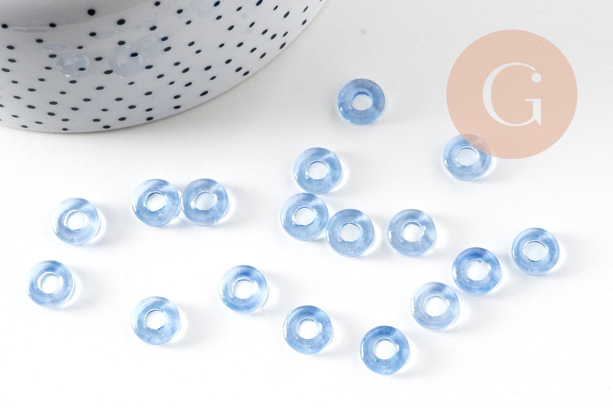 Pendentif donut verre bleu 10x3mm, x 10 (3.3g) (G3668)