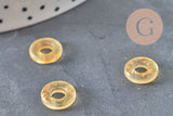 Pendentif donut verre jaune et feuille d'or, un pendentif rond verre pour vos créations de bijoux,15x3mm, x 10 (3.5g) G3505