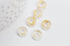 Pendentif donut verre transparent et feuille d'or, un pendentif rond verre pour vos créations de bijoux,15x3mm, x 10 (G3299)