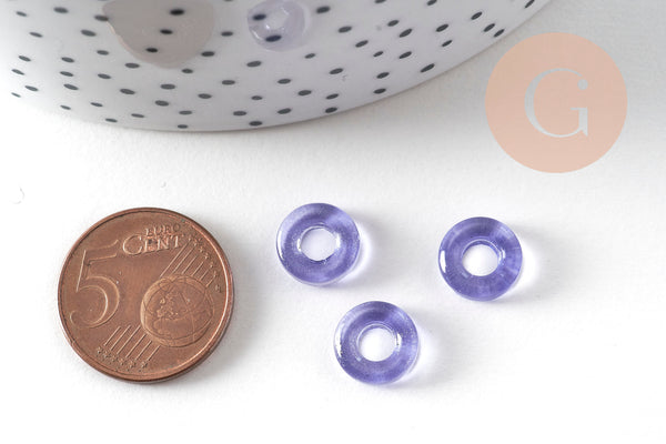 Pendentif donut verre violet 10mm, x10 (3.3g) (G3507)