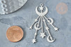 Pendentif doré lunes et étoiles argenté acier inoxydable 53mm, création bijoux acier inoxydable platine x1 G7617