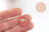 Pendentif doré oeil et coeur émail résine zircon, Pendentif pour femme en métal doré pour la création de bijoux,26.5mm, x1 (G3577)