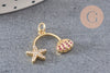 Pendentif double étoile de mer coquillage laiton doré zircon 17mm, pendentif or avec cristaux création de bijoux, x1 (G8695)