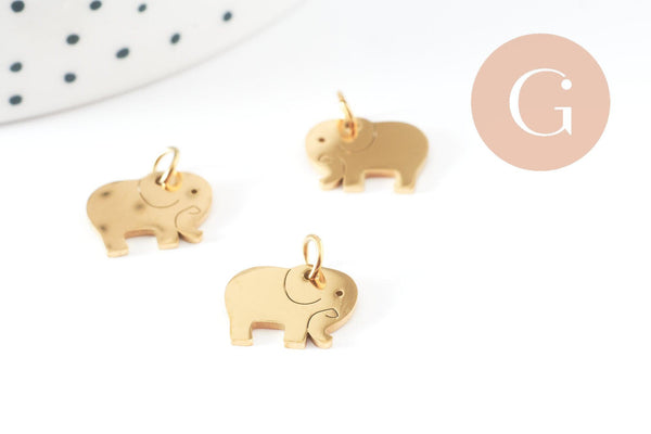 Pendentif éléphant acier 304 inoxydable doré 11mm, x1 (G9838)