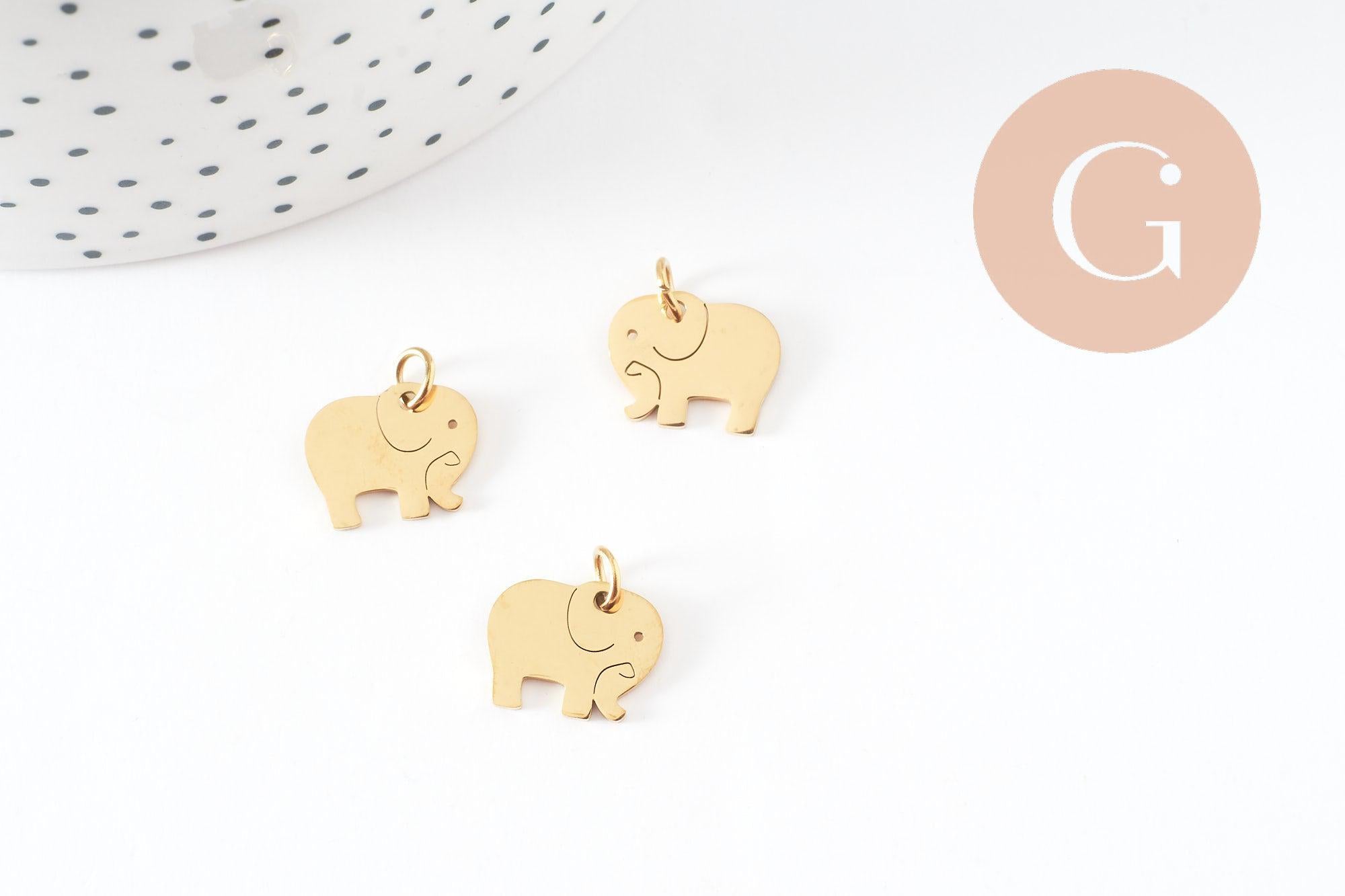 Pendentif éléphant acier 304 inoxydable doré 11mm, x1 (G9838)