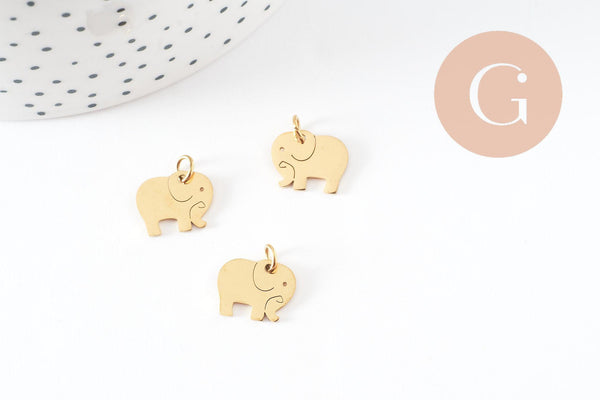 Pendentif éléphant acier 304 inoxydable doré 11mm, x1 (G9838)