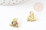 Pendentif éléphant laiton doré 18k cristal coloré 10mm,Pendentif doré pour création de bijoux, x1 G5763