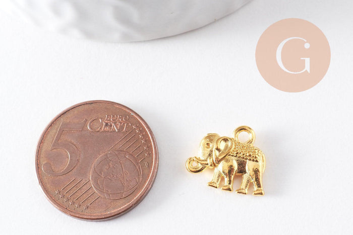 Pendentif éléphant zamac doré,fournitures créatives, sans nickel,creation bijoux animal jungle,14mm,x 2 (G5462)