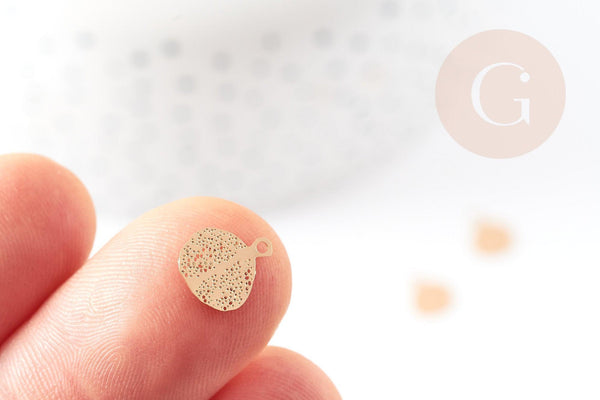 Pendentif estampe filigrane feuille dentelle laiton doré 9mm, Pendentif très fin et léger pour création de bijoux DIY x2 G9200