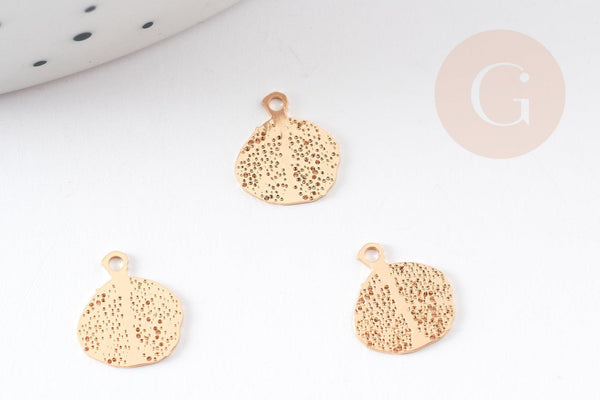 Pendentif estampe filigrane feuille dentelle laiton doré 9mm, Pendentif très fin et léger pour création de bijoux DIY x2 G9200