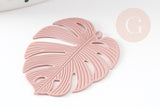 Pendentif estampe filigrane feuille monsterosa laiton rose, Pendentif très fin et léger,32 x 32 mm, x2 (G3698)