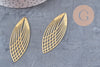 Pendentif estampe filigrane feuille ovale laiton brut 56mm, x2 (G10930)