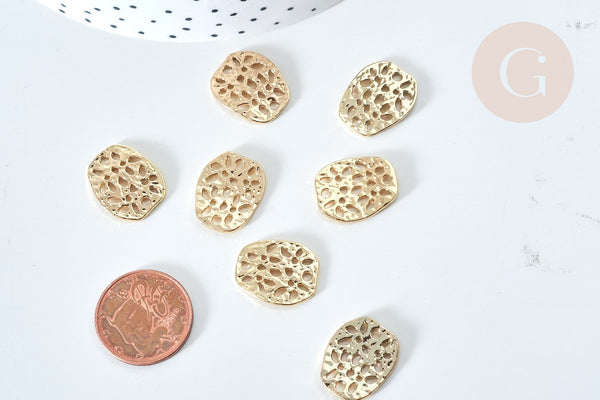 Pendentif estampe filigrane ovale zamac doré clair 18mm, Pendentif fin et léger création bijoux, x 5 G7859