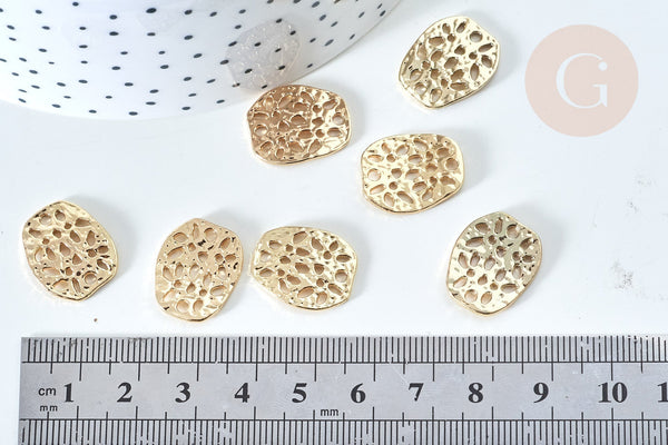 Pendentif estampe filigrane ovale zamac doré clair 18mm, Pendentif fin et léger création bijoux, x 5 G7859