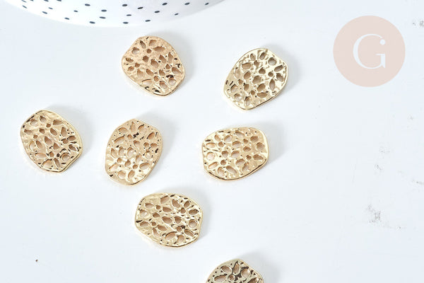 Pendentif estampe filigrane ovale zamac doré clair 18mm, Pendentif fin et léger création bijoux, x 5 G7859