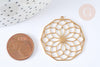 Pendentif estampe filigrane polygone fleur acier inoxydable 201 doré 35.5mm, x1 (G7253)