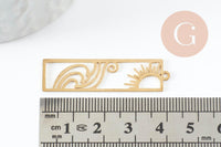 Pendentif estampe filigrane rectangle soleil vague laiton brut 41.5mm, Pendentif très fin et léger pour création de bijoux DIY x1 G9694