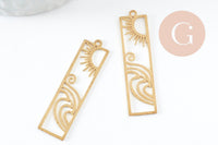 Pendentif estampe filigrane rectangle soleil vague laiton brut 41.5mm, Pendentif très fin et léger pour création de bijoux DIY x1 G9694