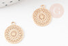 Pendentif estampe filigrane rond fleur dentelle laiton doré clair 14mm, x2 (G9290)