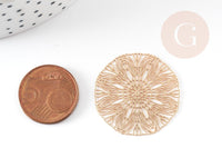 Pendentif estampe filigrane rond fleur laiton doré 30mm, Pendentif très fin et léger pour création de bijoux DIY x2 G9205