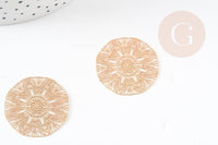 Pendentif estampe filigrane rond fleur laiton doré 30mm, Pendentif très fin et léger pour création de bijoux DIY x2 G9205