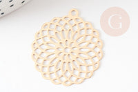 Pendentif estampe filigrane rond fleur laiton doré 30mm, Pendentif très fin et léger pour création de bijoux, x2 G9276